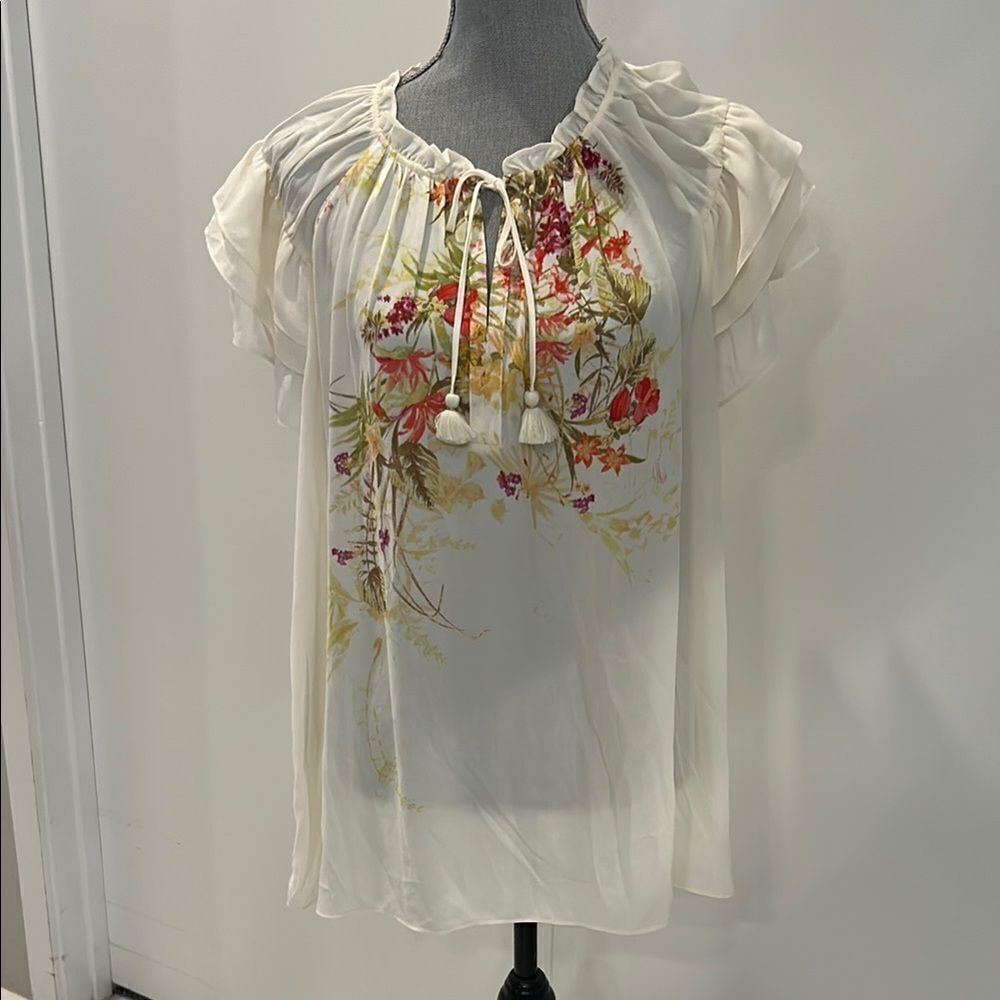 Rose & Olive Orange Puff Sleeve Tie Front Blouse